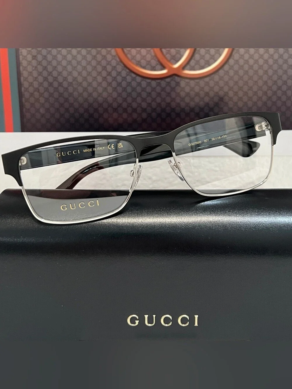 Gucci GG0750O 001 Black & Silver Eyeglasses